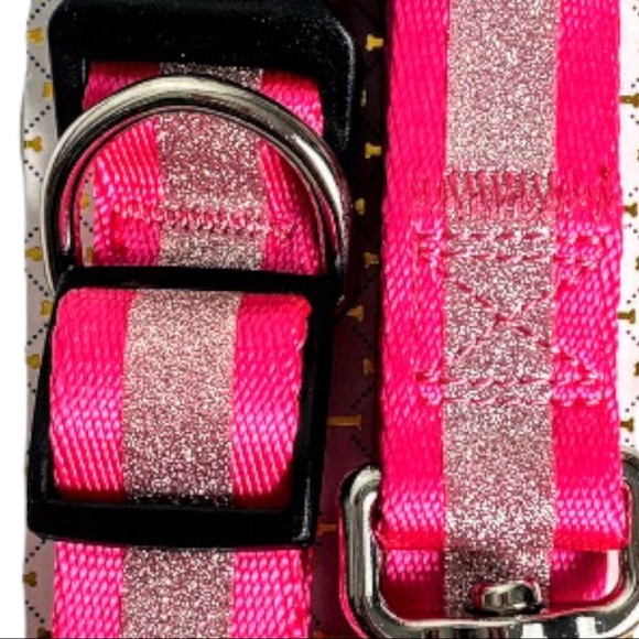 NIP PUPTOWN Chic ADJUSTABLE DOG COLLAR & LEASH SET, Pink With Sparkle Accents - Picture 5 of 8